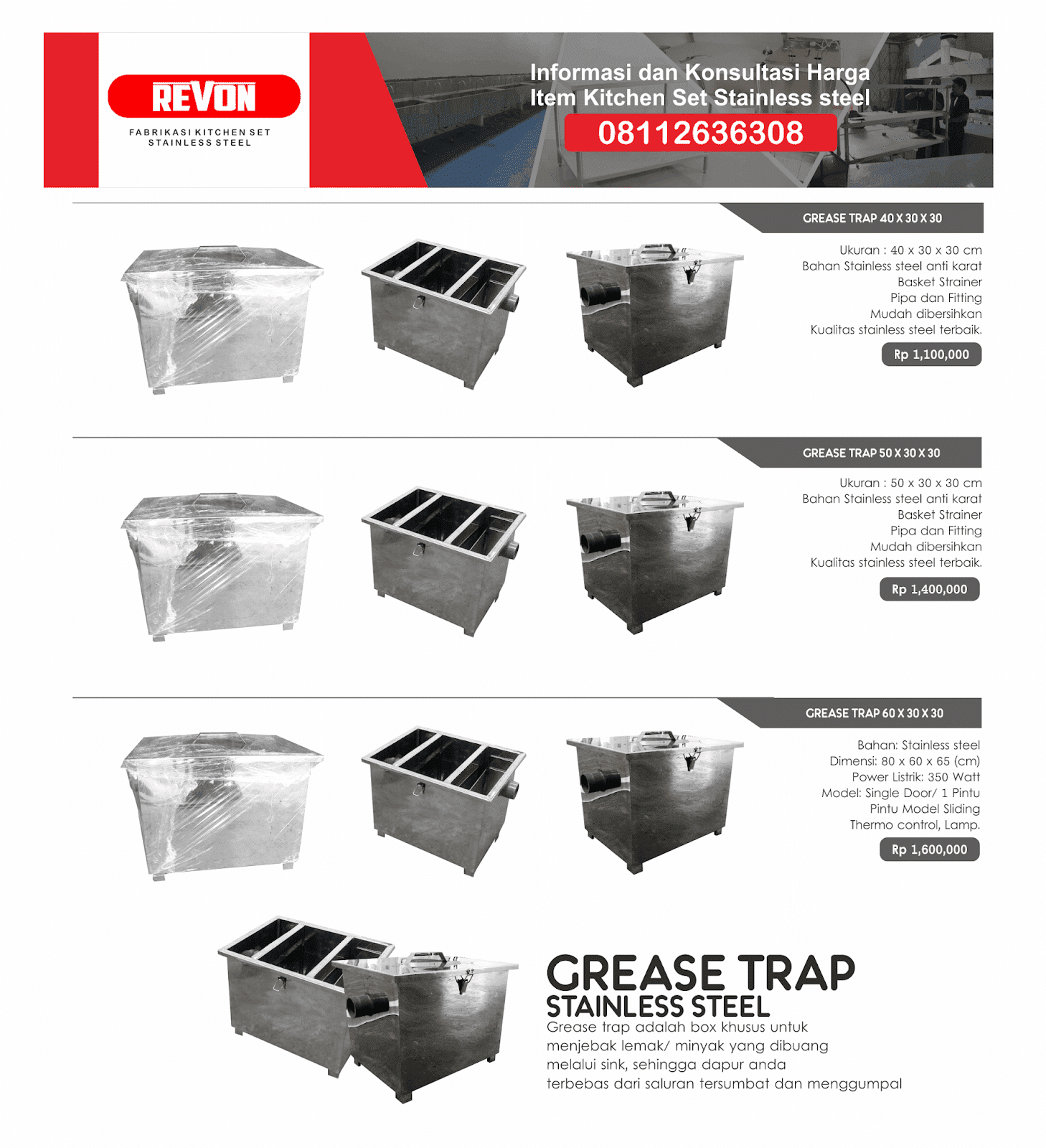 Jual Grease Trap Stainless steel di Surabaya REYMETAL 