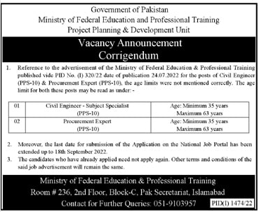 Ministry Of Federal Jobs 2022 – Government Jobs 2022