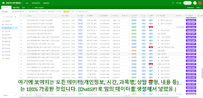 Airtable로 구현된 상담관리 시스템. 상담 일정 테이블 뷰