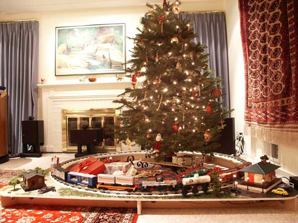 Christmas Train Sets Under Tree A train underneath the