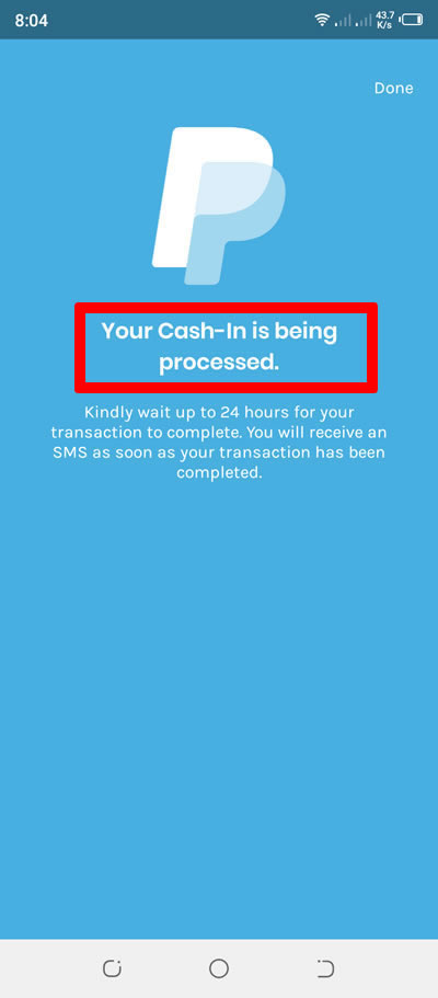 gcash cash-in via paypal being processed