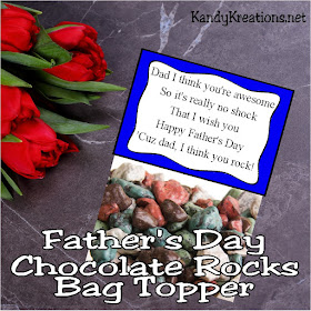 If you're looking for a quick and easy Father's day gift for everyone on your list, add some Chocolate rocks to a bag and top with this Fathers Day printable.  You'll have a sweet gift that tells dad he rocks!