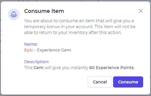 Name:  Epic - Experience Gem  //  Description:  This Gem will give you instantly 60 Experience Points.