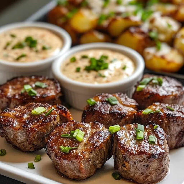 Butter garlic steak bites and smashed cheesy potatoes