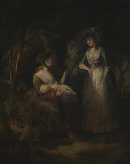 Dos mujeres y un bebé  conversando en un bosque