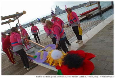 Pink group with their boat, Boat Parade, Carnival, Venice, Italy - © Sunil Deepak