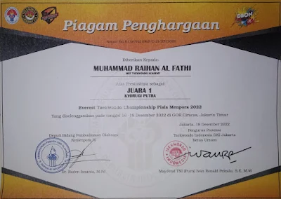 Piagam Penghargaan Muhammad Raihan Al Fathi