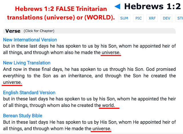 Hebrews 1:2 FALSE Trinitarian  translations