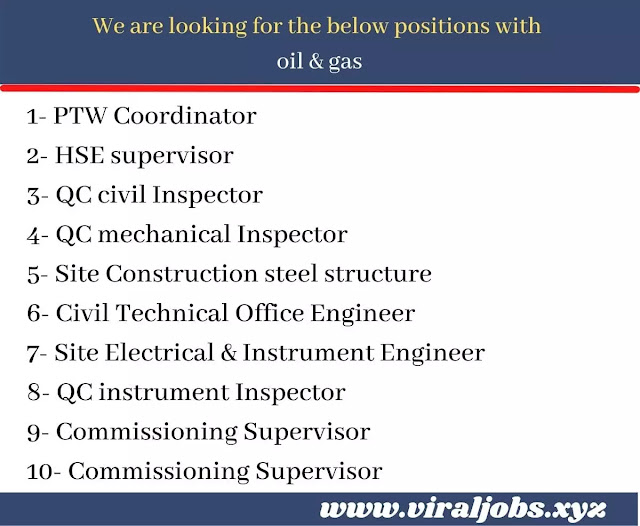 We are looking for the below positions with oil & gas