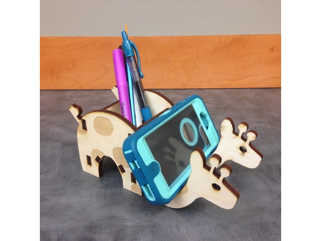 Laser Cut Giraffe Phone & Pen Holder