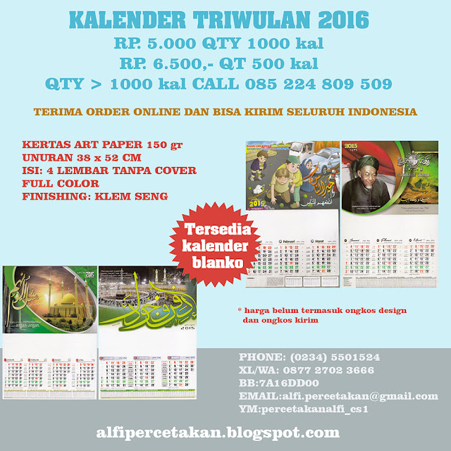 Kalender Triwulan Kertas Art Papaer 150 gr