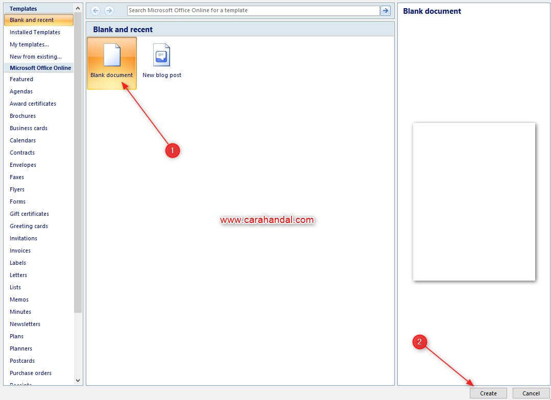 membuat dokumen baru Microsoft Word 2007