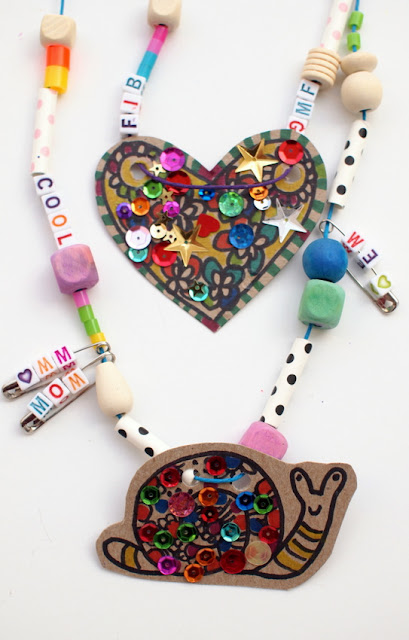 Super cute and fun kids craft- cardboard and safety pin charm necklace