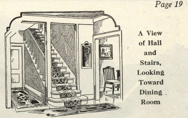 black and white drawing of straight staircase of 535B floorplan from Gordon-Van Tine catalog