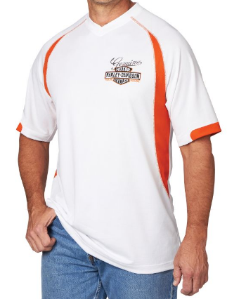 http://www.adventureharley.com/harley-davidson-v-neck-synthetic-tee-mens-white-hhp3-ha1j