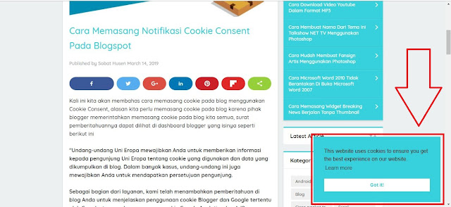 Cara Memasang Notifikasi Cookie Consent Pada Blogspot Sobat Husen