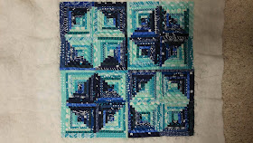 Teal mini swap quilt - aqua and navy mini log cabin quilt