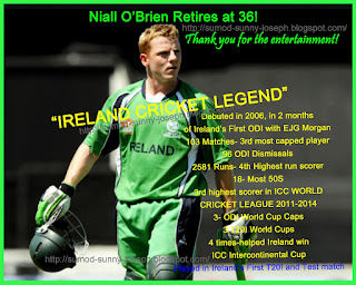 Niall O'Brien, Ireland’s most successful Wicketkeeper- Batsman announces retirement from cricket