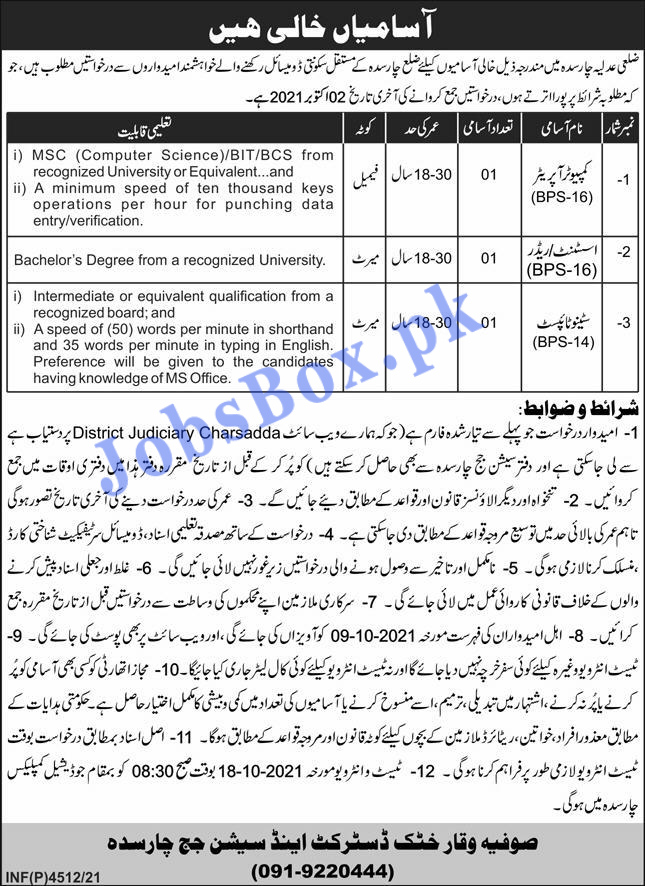 District and Session Courts Charsadda Jobs 2021 