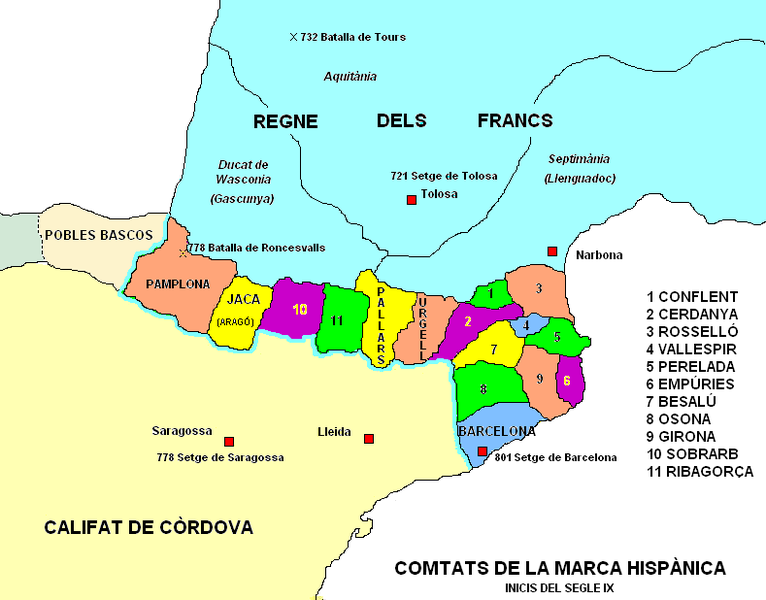Comtats de la marca hispànica, inicis del segle IX