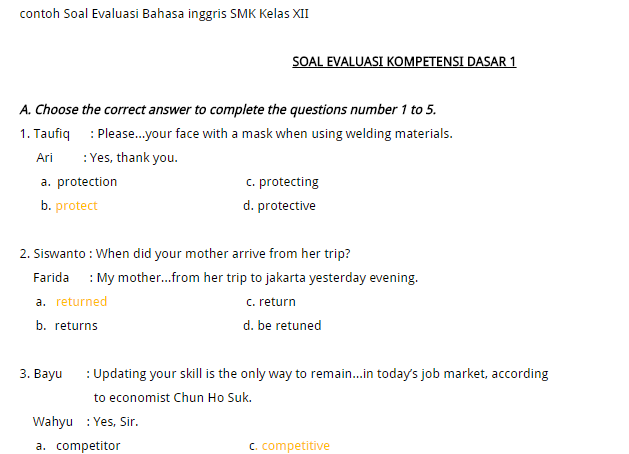 Contoh Soal Evaluasi Bahasa Inggris Smk Kelas Xii