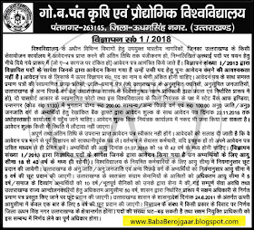 GB Pant University Pantnagar – Multiple Post Recruitment 2018 official notification