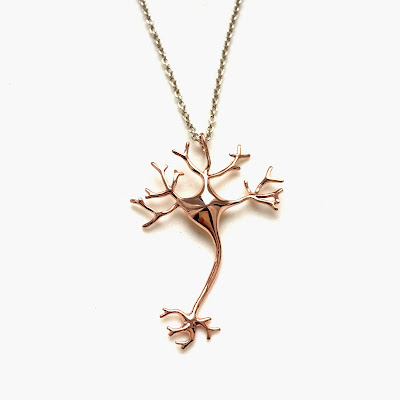 Science jewelry: neuron pendant 3D printed in brass and plated with 14K rose gold 