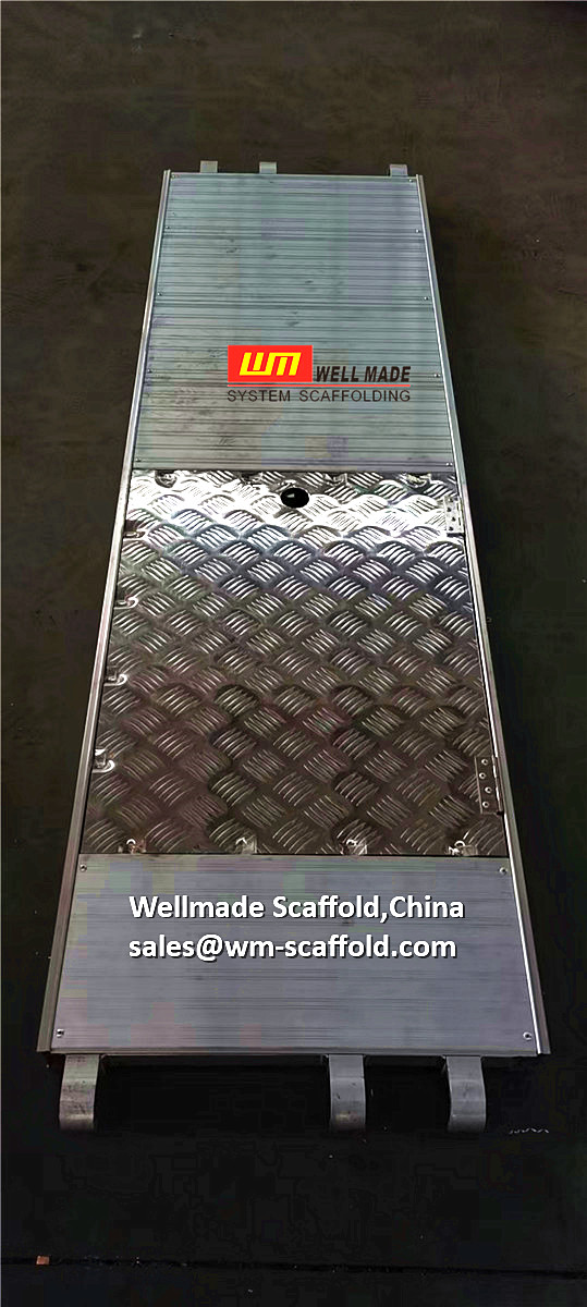 aluminium planks with trap door and aluminium ladder for ringlock scaffolding o ledgers - access scaffold solution - Wellmade Scaffold, China