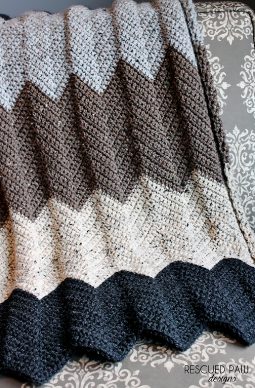 Neutral Chevron Crochet Blanket - Free Pattern 