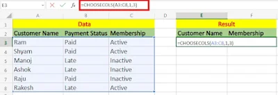 Use of Excel Choosecals and Chooserows Function in Hindi