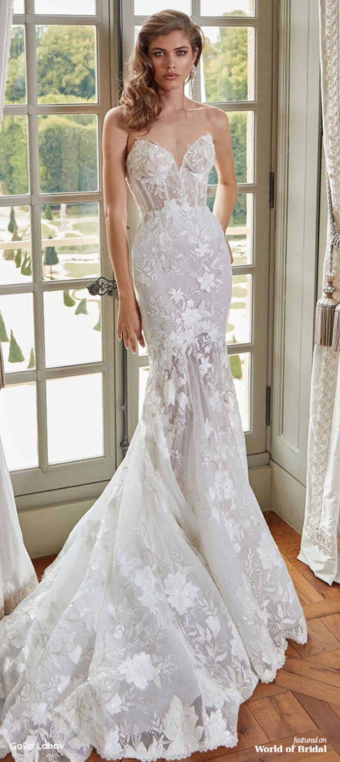 Galia Lahav Fall 2020 Bridal hand-embroidered tulle trumpet gown