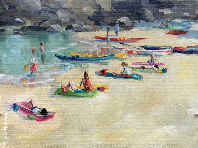 vacances plage peinture à l'huile, holidays beach oilpainting 