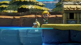 screenshot of Link catching a fish in the fishing minigame