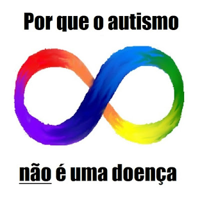 Descrição da imagem #PraCegoVer: A frase "Por que o autismo não é uma doença" envolve o símbolo da neurodiversidade, um sinal de infinito colorido com o gradiente espectral de cores estilizado como uma pintura. "Por que o autismo" está em cima do símbolo e "não é uma doença" está embaixo. A palavra "não" está sublinhada. Fim da descrição.