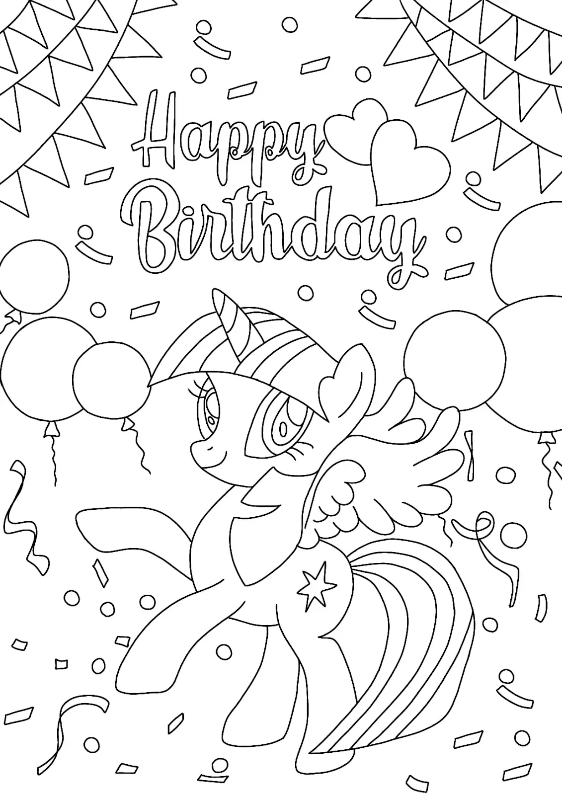 My little pony happy birthday coloring page