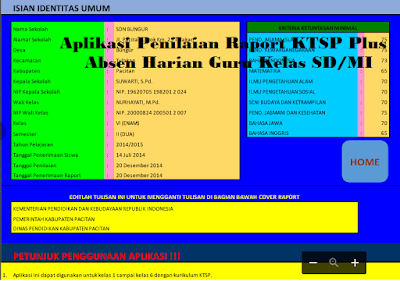 Aplikasi Penilaian Raport KTSP Plus Absen Harian Guru Kelas SD/MI