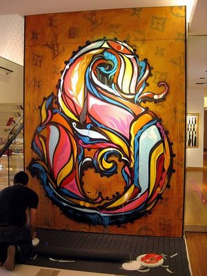 a large canvas created a work of graffiti alphabet letters with shades of
