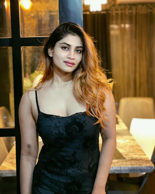 Actress Shivani Latest Hot Cleavage Photos in Black Dress