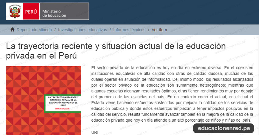 MINEDU: La trayectoria reciente y situación actual de la educación privada en el Perú (.PDF) www.minedu.gob.pe