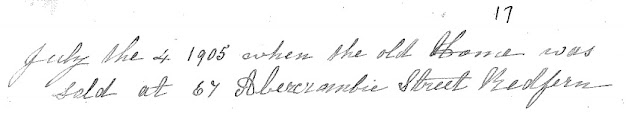 Sale of 67 Abercrombie Street from the diary of Elizabeth Ann MacRae, farquharmacrae.blogspot.com