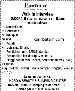 Lowongan Kerja Eudora Slimming Solution Batam