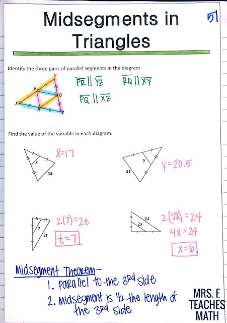 midsegments in triangles interactive notebook page