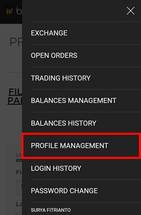 Pilih menu navigasi yang berada di pojok kanan atas dan pilih "Profile Management".
