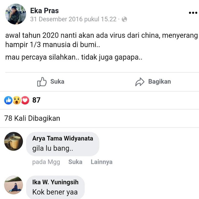 Netizen Geger, Ada Ramalan Datangnya Virus Corona 4 Tahun Lalu di Facebook, naviri.org, Naviri Magazine, naviri