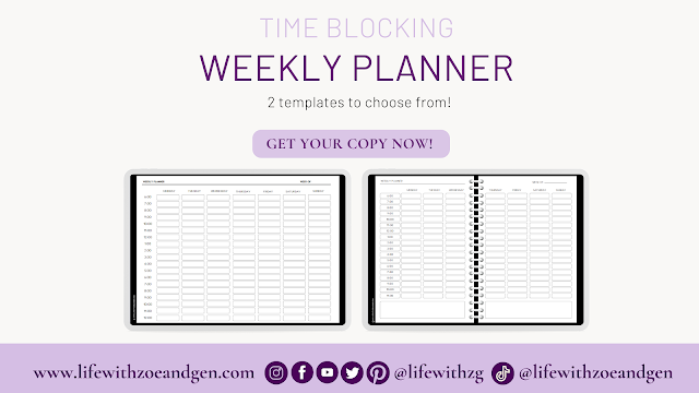 Time-blocking weekly planner free printable l 2 versions l black planner l goodnotes5 planner l minimalist black planner l Life with ZG l Bullet journal ph l digital planner l goodnotes