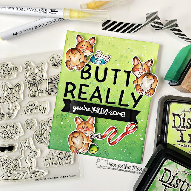 Corgi Butt Card by Samantha Mann | Corgi Beach Stamp Set, Essential Alphabet Die Set, Heartfelt Woofs Stamp Set, Welcome New Dog Stamp Set and Banner Trio Die Set by Newton's Nook Designs #newtonsnook #handmade