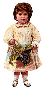 girl child image vintage illustration flower basket digital clipart