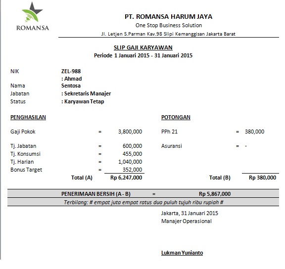 5 Contoh Slip Gaji Karyawan Swasta  Kumpulan