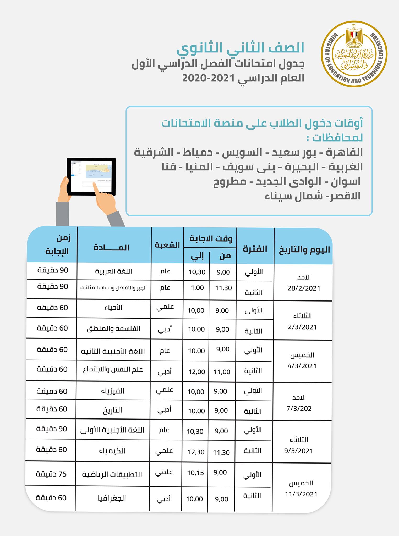 عاجل ابتداءً من الغد الأحد ٢٨ فبراير تقسيم حضور طلاب الصف الأول والثاني الثانوي على حسب المحافظة