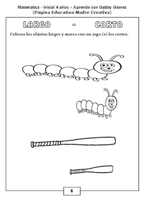 Fichas de Actividades para Preescolar (Largo - Corto)